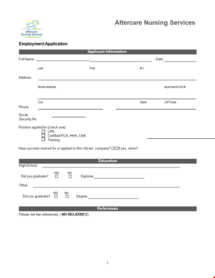 nursing job application example template
