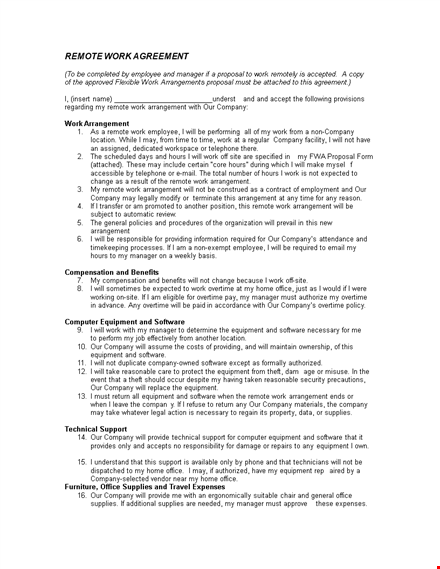 remote work agreement template template