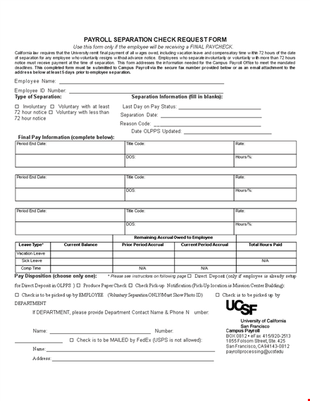payroll separation notice template template