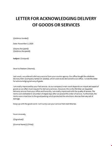 acknowledgement receipt letter of goods template