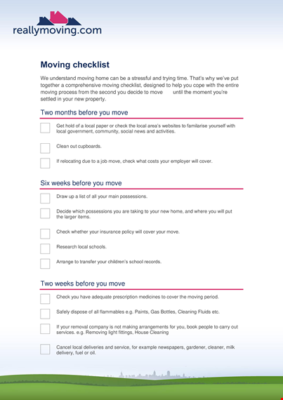 ultimate moving checklist template