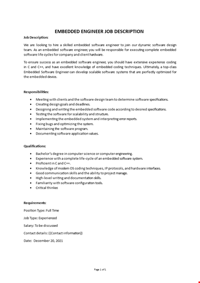 embedded engineer job description template