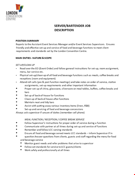 event bartender job description template