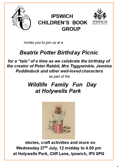picnic flyer template for birthday and children's parties, ipswich holywells park template