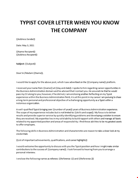 typist cover letter template