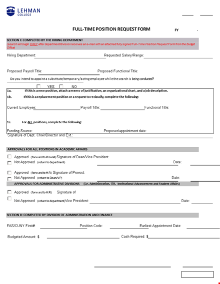 full time position request form puqxwkwzk template