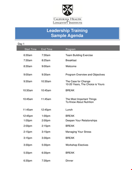 training agenda template