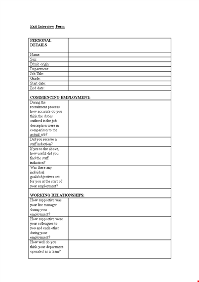 exit interview form in word format template