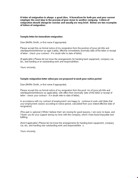 official employment resignation letter template