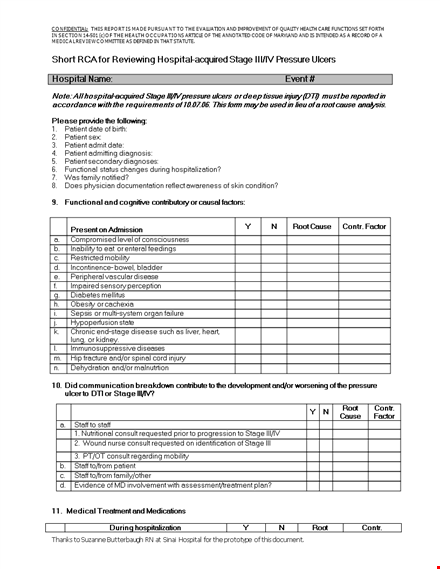 root cause analysis template - identify stage, patient, and pressure template