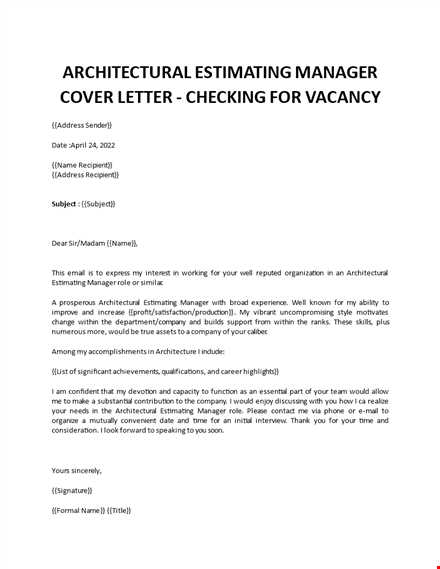 architecture estimating manager cover letter template