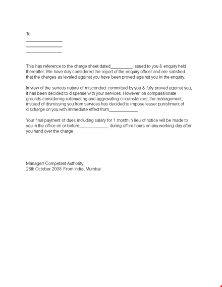 professional termination letter template - no charge enquiry against you template