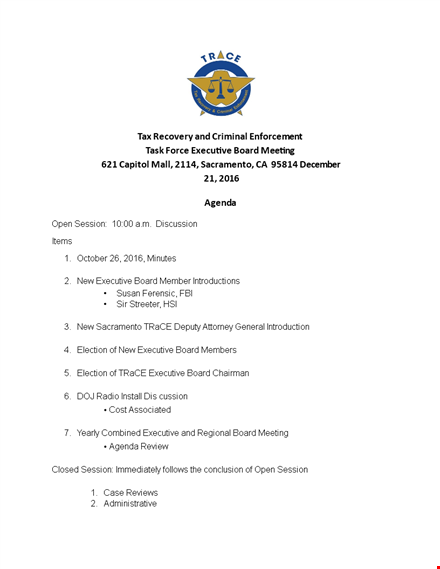 executive board meeting agenda template template