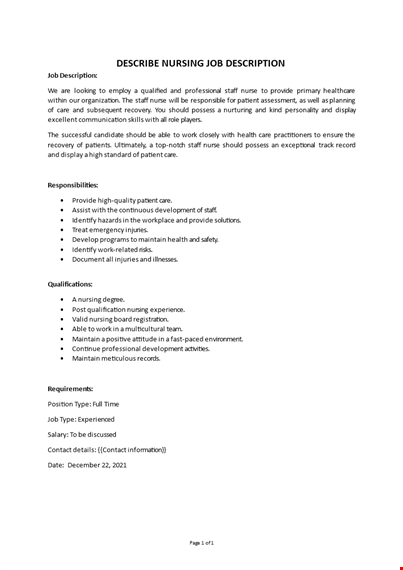 nursing job description template