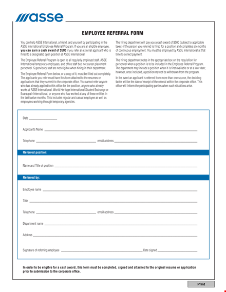 employee referral form template template