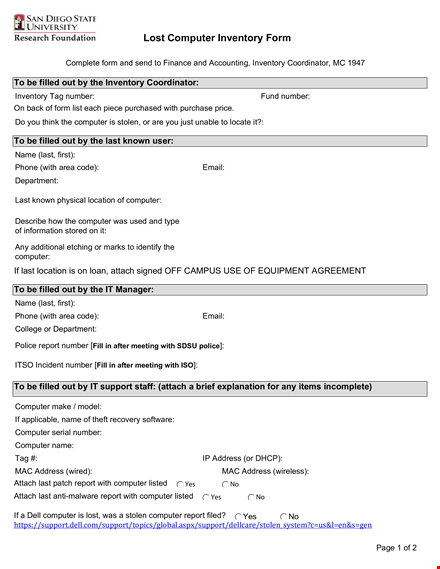 lost computer - find your lost computer's inventory and serial number template