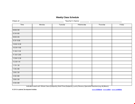 weekly class schedule template
