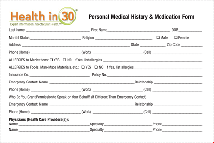 personal medical history form template