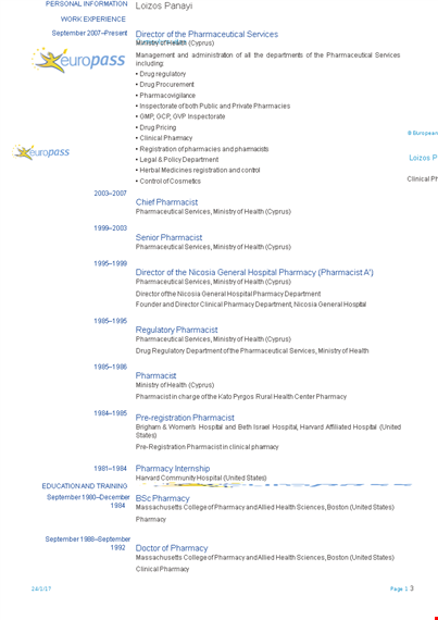 hospital pharmacist - clinical member | pharmacy in massachusetts & cyprus template