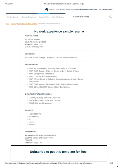 resume example for student with no work experience template