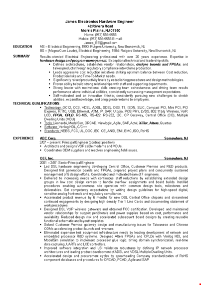 hardware resume template