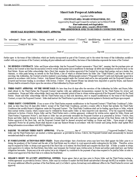short sale proposal addendum template for contract: seller, buyer, and parties template