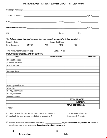 send your security deposit return letter efficiently- account check and refund amount template