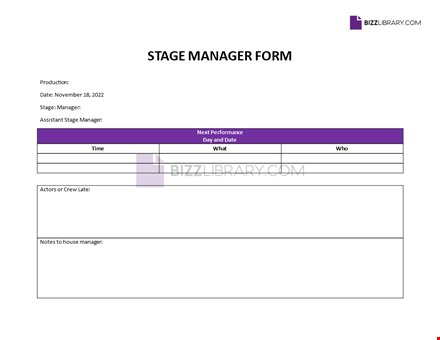 stage manager form template template