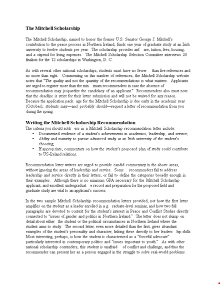scholarship recommendation letter format for student | janet mitchell template