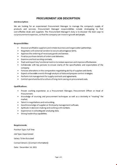 procurement officer job description template