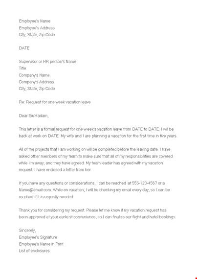 formal vacation request letter template