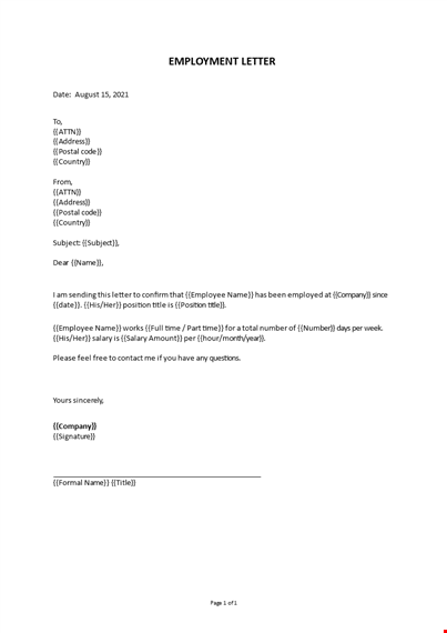 employment letter free template