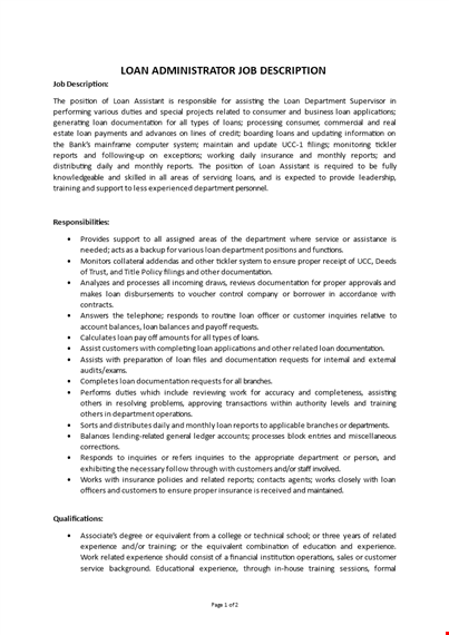 loan administrator job description template