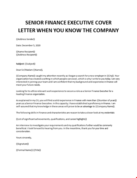 senior finance executive sample cover letter template