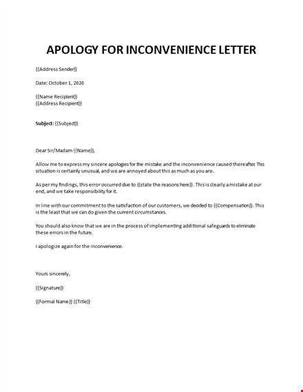 apology letter for mistake that were inconvenient template