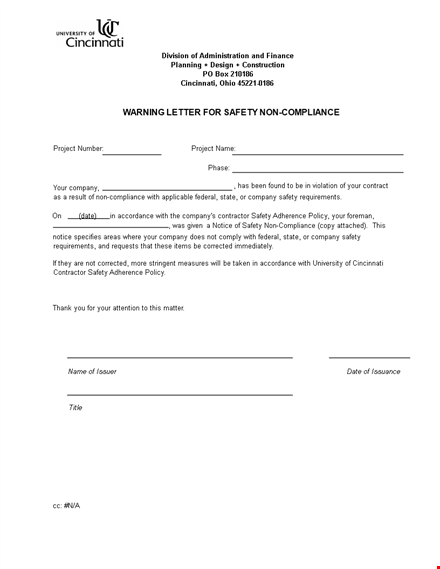 safety violation warning letter template template
