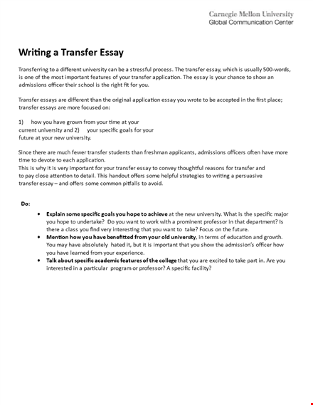 sample transfer college essay template