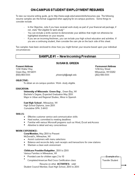 craft an impactful on campus student employment resume - go green! template