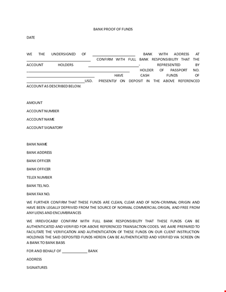 proof of funds letter template for verification template