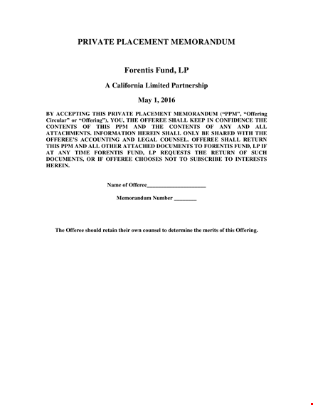 private placement memorandum requirements for partnership and limited partner template