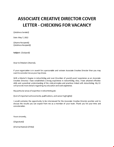 associate creative director application letter template