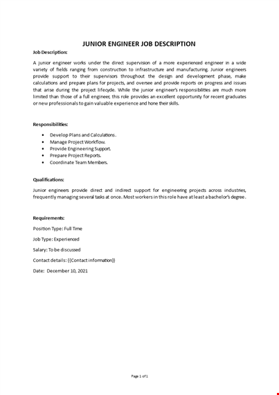 junior engineer job description template