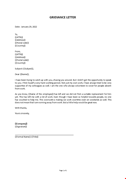 grievance letter template template