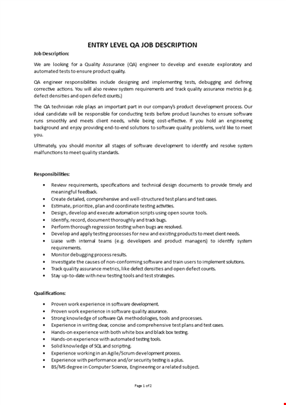 quality assurance junior job description template