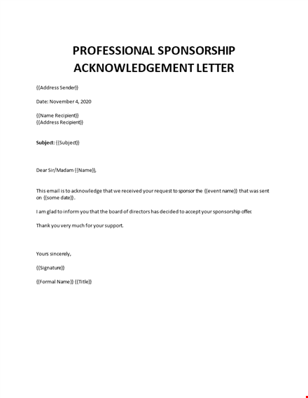 sponsor acknowledgement wording template