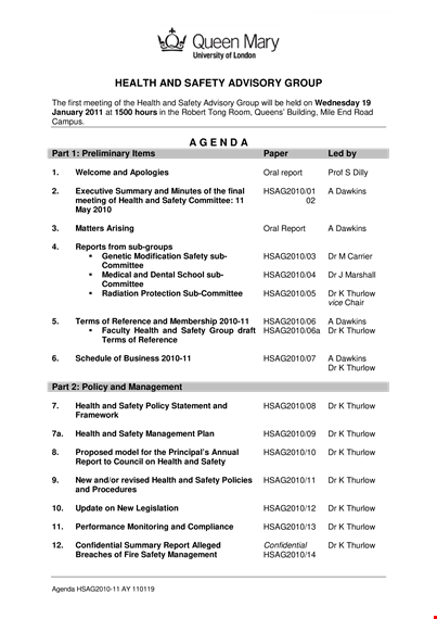 safety advisory group meeting agenda - ensuring safety and health in thurlow template