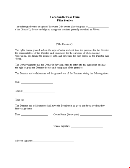 location release form | secure filming permits with owner consent template