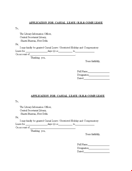 casual leave application letter format template