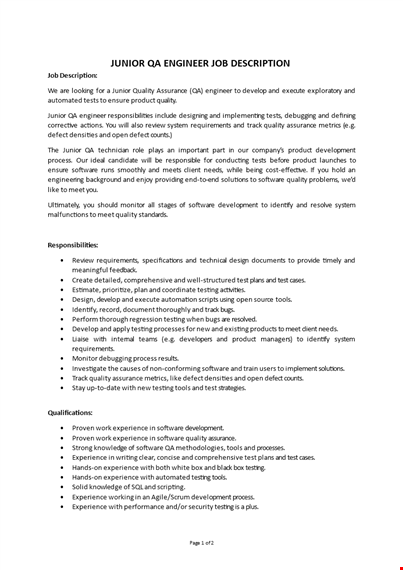 junior qa engineer job description template