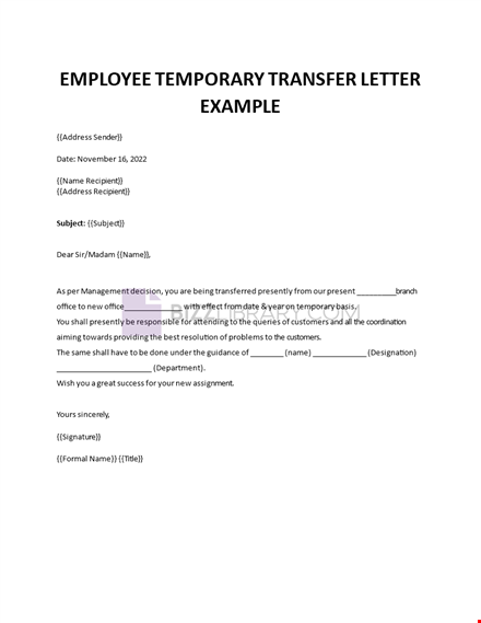 employee temporary transfer letter template